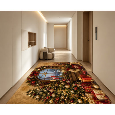 Tapis de Noël lavable à la machine avec envers antidérapant, tapis de sol festif avec vue de fenêtre hivernale, décoration intérieure confortable pour le salon, la chambre à coucher, l'entrée, la cuisine, appartement