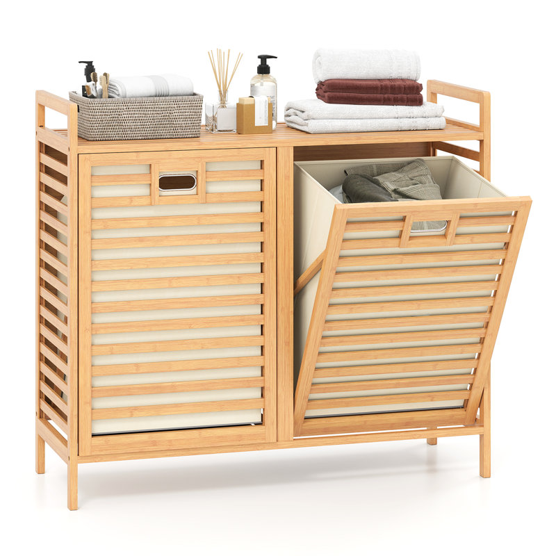 Bamboo Cabinet Laundry Hamper with Handles