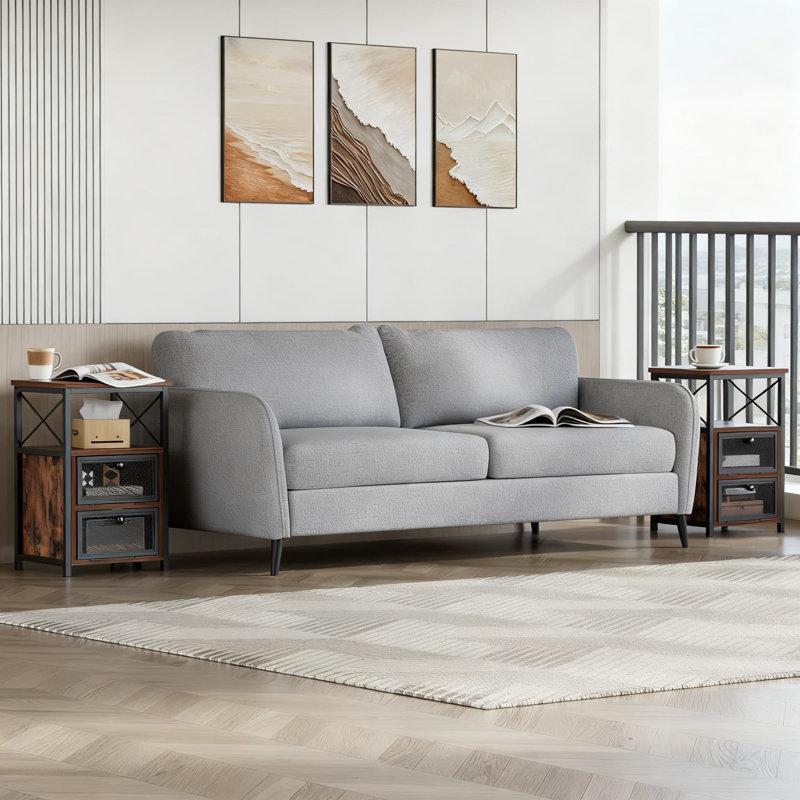 Ensemble de 2 tables de chevet modernes avec tiroirs rabattables et tablettes ouvertes, table de bout robuste en X pour la chambre à coucher, le salon et le bureau, assemblage facile inclus