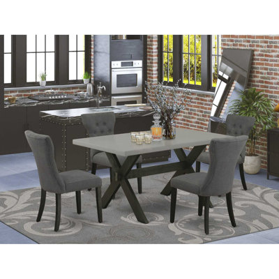 Ensemble de table de salle à manger 5 pièces comprenant une table de salle à manger rectangulaire avec pieds en X et 4 chaises Parsons en tissu Gotham foncé, noir brossé