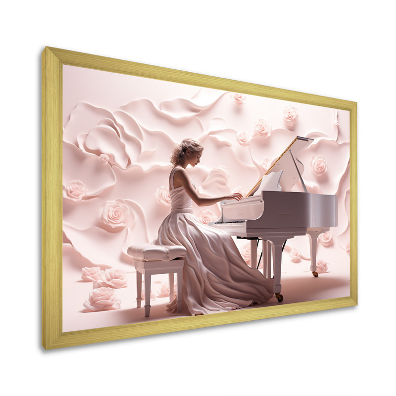 Piano et ballet par les clés sur toile, Cadre doré simple, H 30 po x l 40 po x P 1,5 po