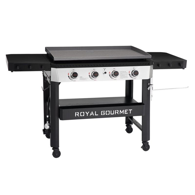 Royal Gourmet 34-Inch 4-Burner Propane Gas Griddle with Collapsible Side Shelves, Black