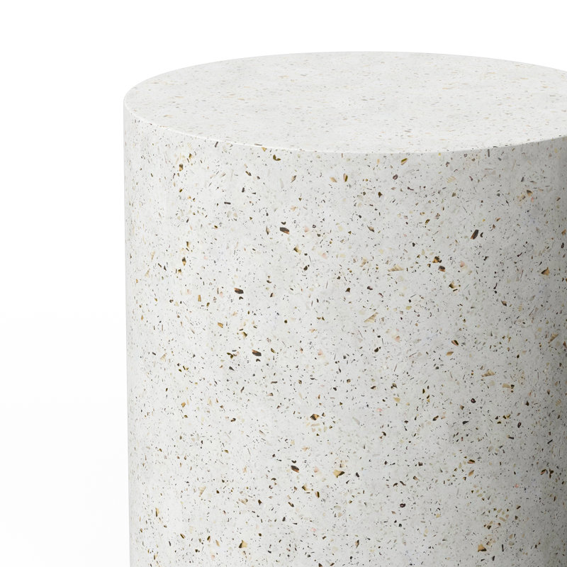 Kareen Concrete Pedestal End Table, Ivory Terrazzo, 19.75" H x 19.75" W x 19.75" D