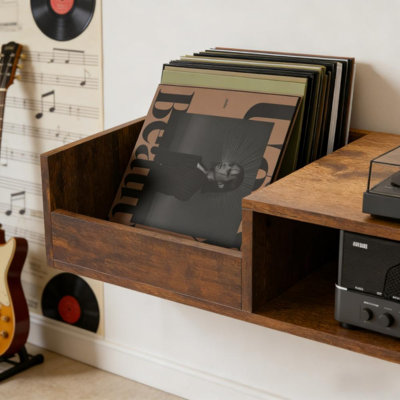 Grand support de tourne-disque moderne Mid-Century, meuble de rangement en vinyle