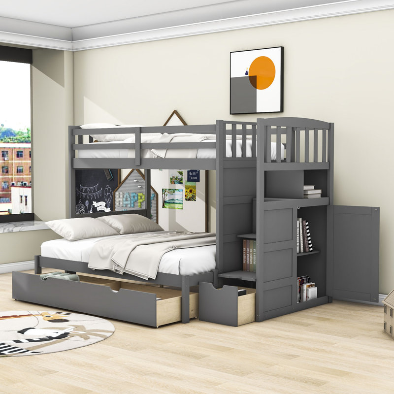 Lit superposé simple sur 3 tiroirs avec tablettes Blassingame Kanode par Viv + Rae ™, Gris