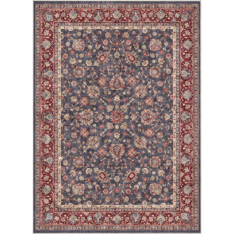 Tapis bleu marine et rouge Dyrk Rome, Rectangle 6 pi x 9 pi
