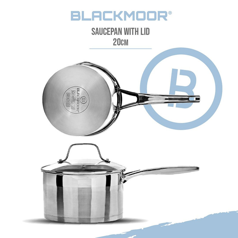Blackmoor 18cm Pro Stainless Steel Saucepan With Lid, 3 litres