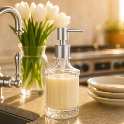 10 oz Faceted Soap Dispenser - Satin Silver Pump