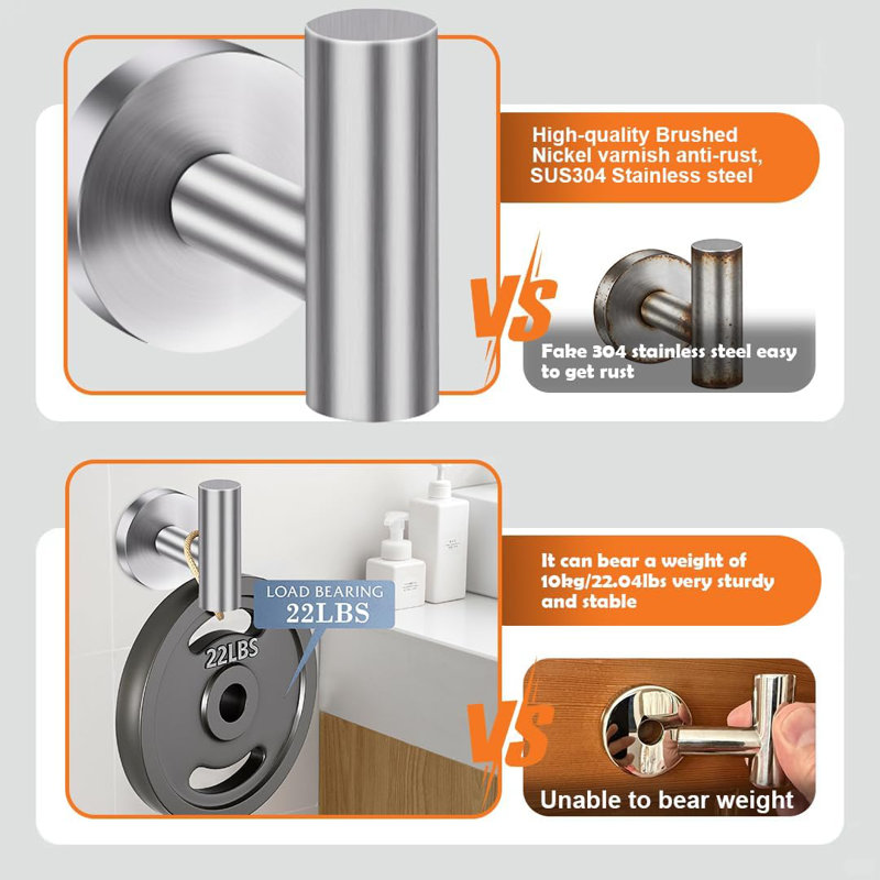 5 Pieces Bathroom Hardware Accessories Set  Brushed Nickel, 24Inch Round Towel Racks Set for Bathroom, SUS304 Stainless Steel Towel Bar Set,Toilet Paper Holder with Shelf Wall Mounted