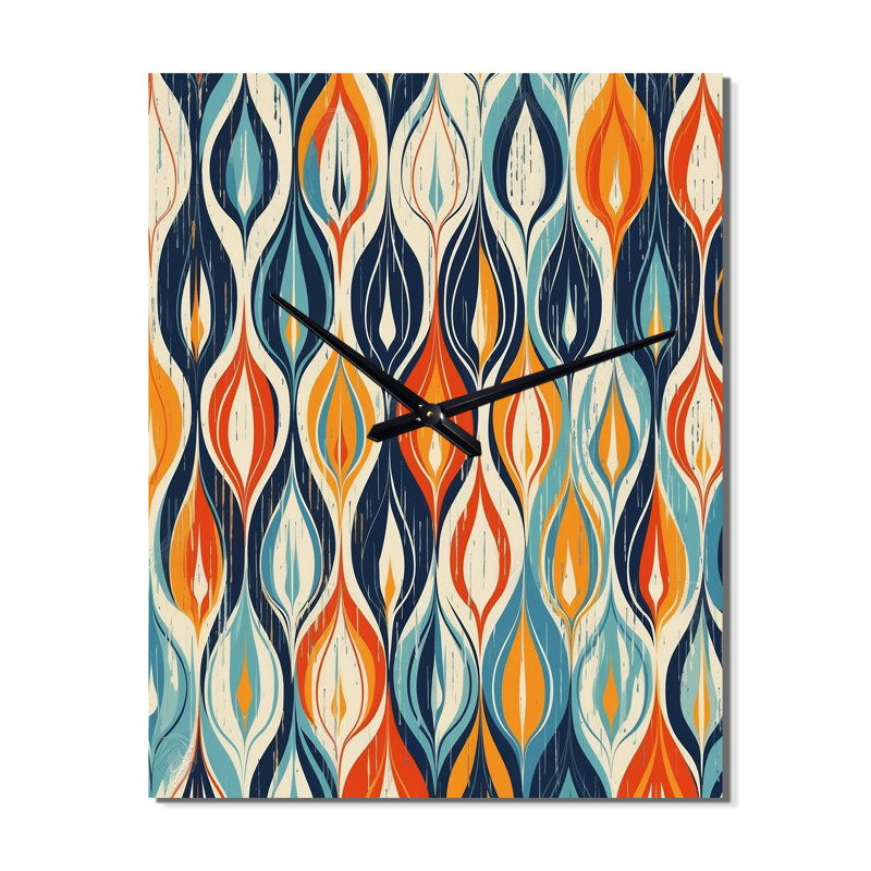 Symphonie botanique orange et bleue III - horloge murale abstraite surdimensionnée, Très grand