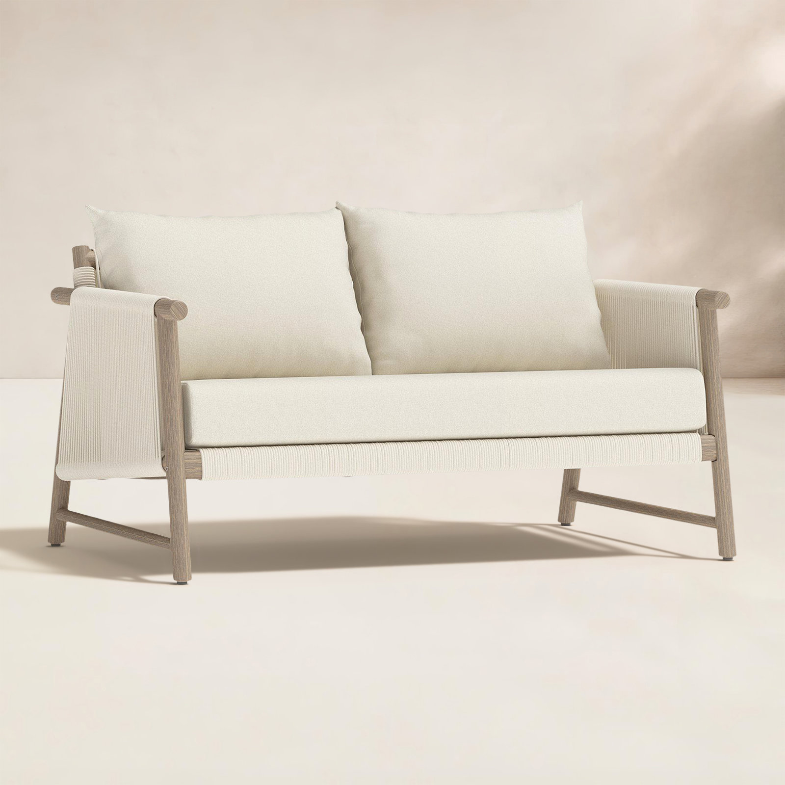 Naomie Acacia Love Seat With Rope Wicker