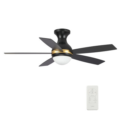 52''  5 - Blade LED Smart Flush Mount Ceiling Fan with Remote Control and Light Kit Included.