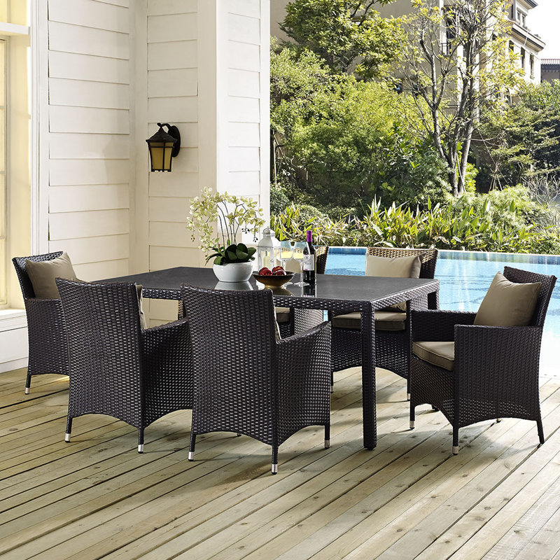 Modway Sojourn 7 Piece Dining Set, 29.5" H x 90.5" W x 63" D, Orange