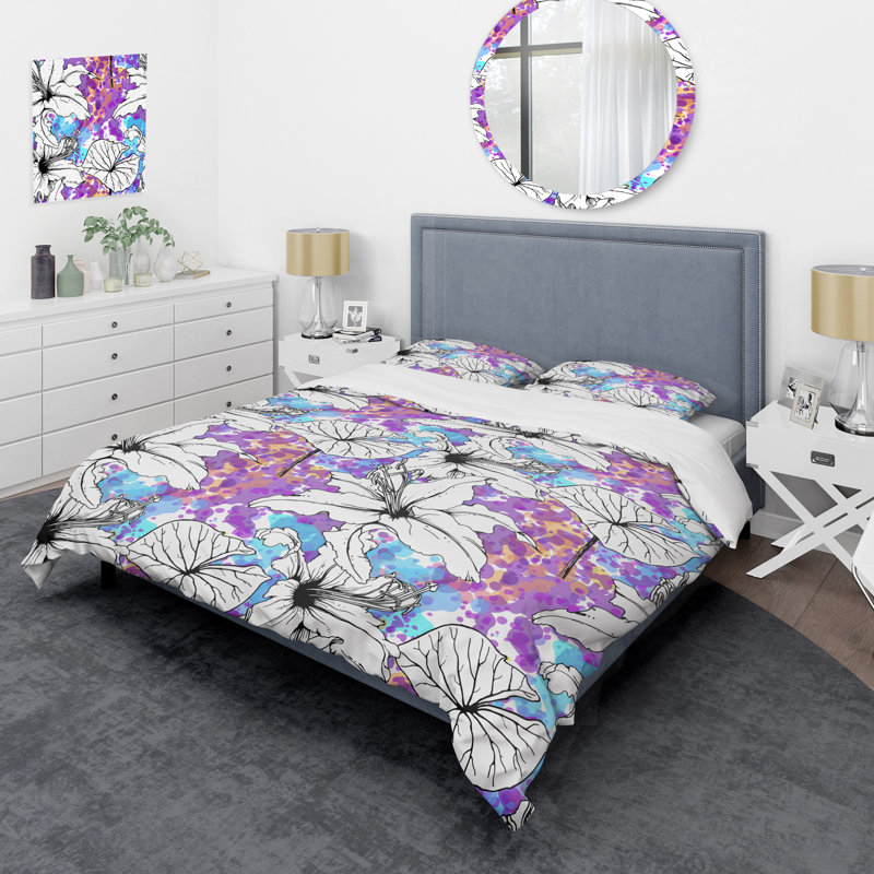 Ensemble de housse de couette à motif floral noir et blanc Cabin & Lodge, Housse de couette pour grand lit et 2 taies décor