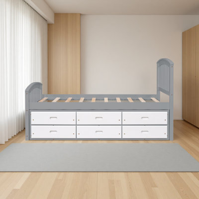 Twin Size Platform Storage Bed Solid Wood Bed With 6 Drawers
