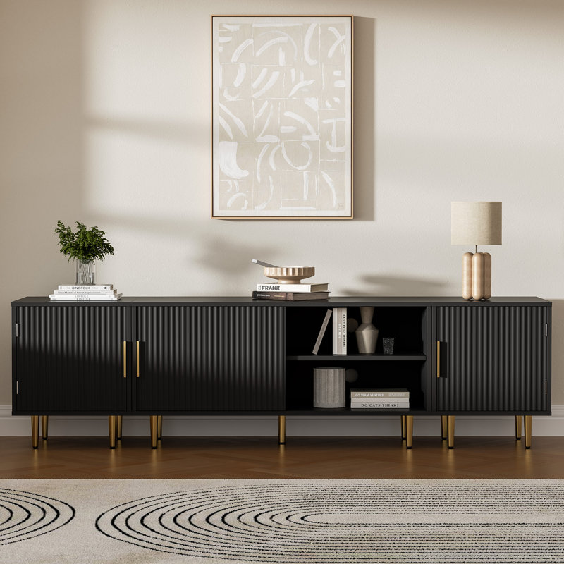 Modern Entertainment Center For Up To 80" TV, TV Stand With Storage Cabinet For Living Room, Bedroom, Black