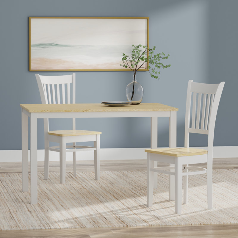 Ensemble repas pour 6 personnes, Ensemble de salle à manger 3 pièces, Blanc / Naturel, Naturel / Blanc