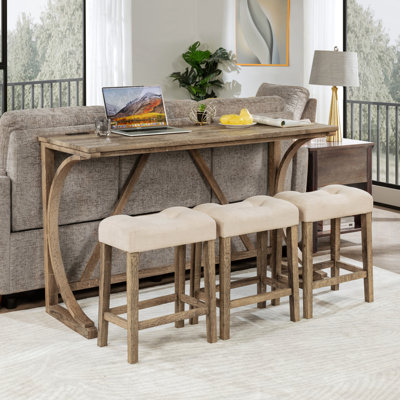 Table de bar et fauteuil à commande électrique en brun. Construisez des tabourets rembourrés confortables et améliorez votre espace 4 avec des ports électriques. La structure en bois et le tissu optimisent intelligemment l'espace de vie