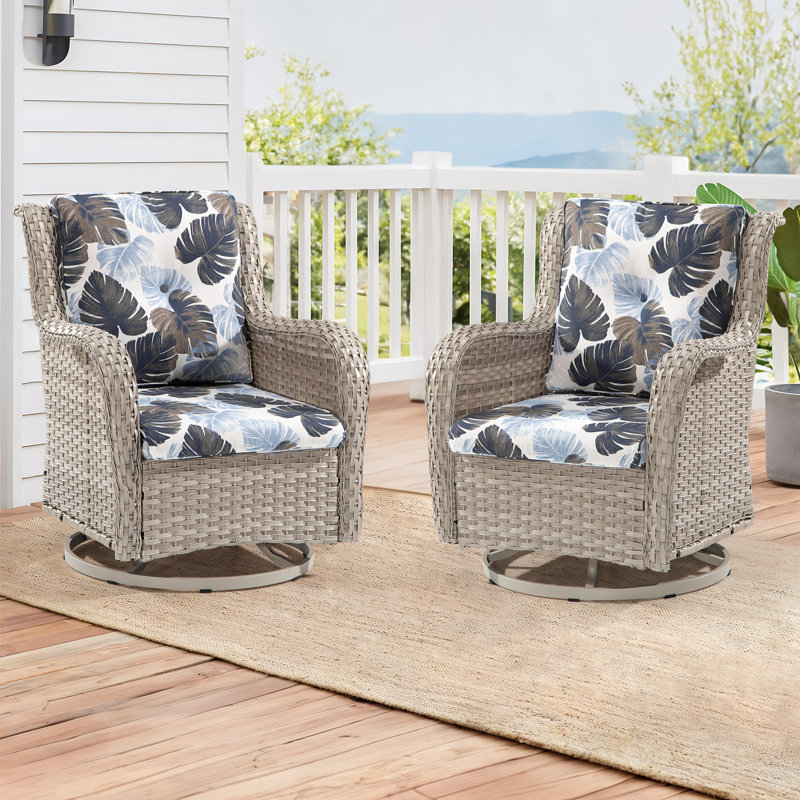 Danice Swivel Wicker Outdoor Lounge Chair, Monstera Blue, Grey