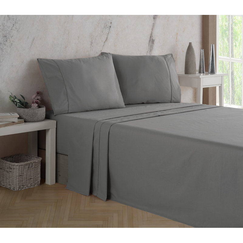 Ensemble de draps en coton Ranforce, gris, Ensemble de draps et de 2 taies d'oreiller pour tr