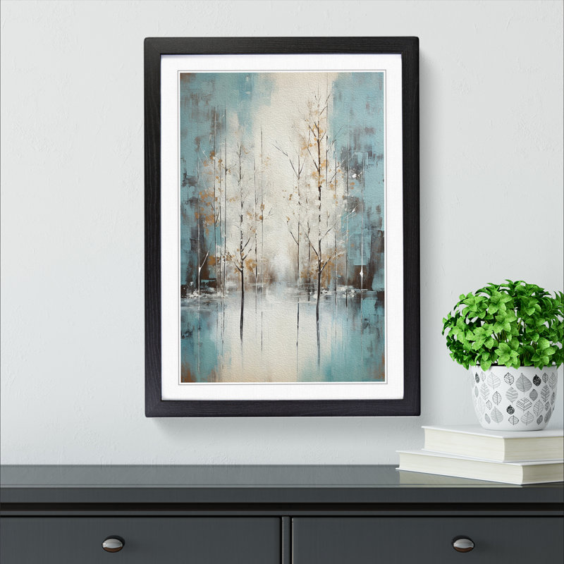 Winter Forest Abstract - Single Picture Frame Print on Wood, Black, 46cm H x 34cm W x 2cm D