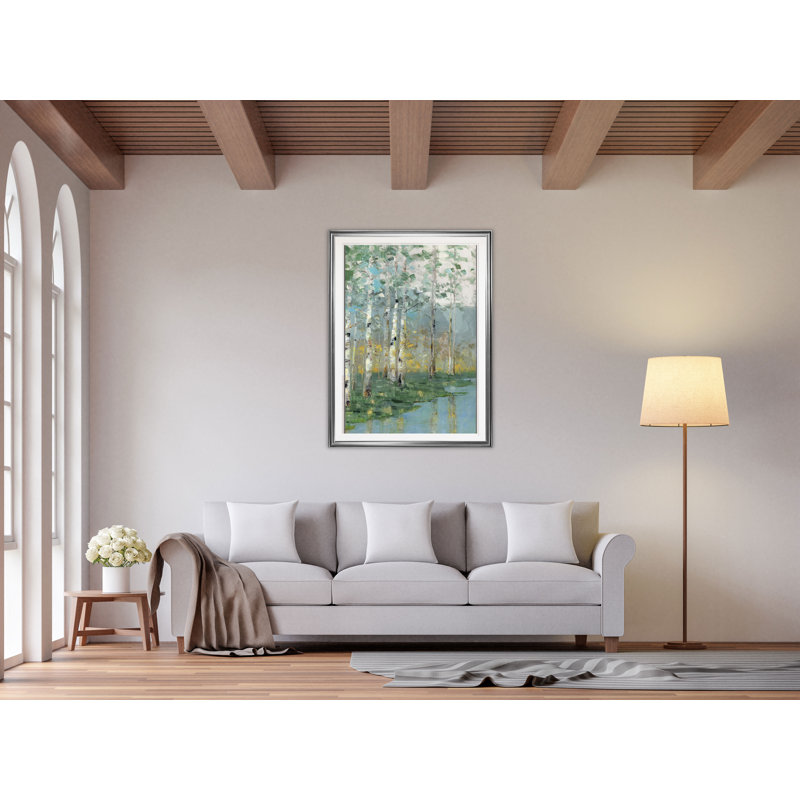 «Birch Reflections III», reproduction, H 30 po x l 22 po x P 1,5 po, Cadre argenté