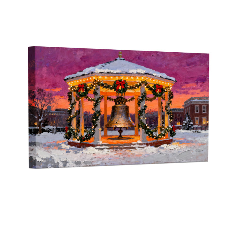 Ensemble de 3 toiles de Noël enneigées en forme de cloche de Noël, H 16 po x l 24 po