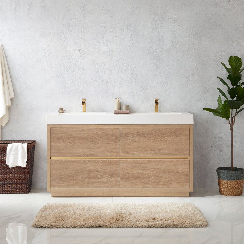 Ensemble de meuble-lavabo double 59,8 po Beira, Chêne nord-américain, Blanc