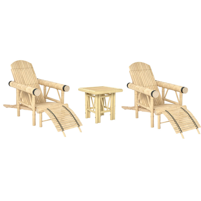 Bamboo Recliner Chair Set With Bamboo Side Table