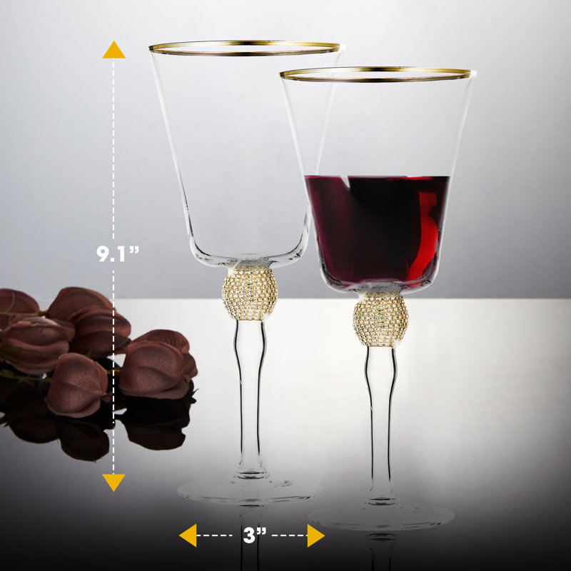 Luxurious Gold and Rhinestone Studded Wine Goblet Set