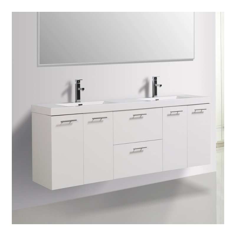 Leffler 84" Wall-Mounted Double Bathroom Vanity Set, White