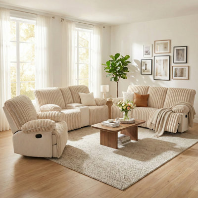 3-Piece Plush Faux Fur Upholstery Manual Reclining Living Room Set