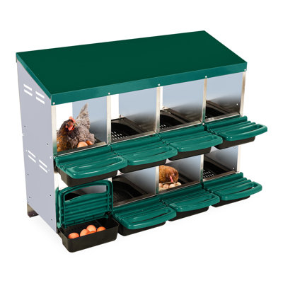 Boîte de nidification pour poulets, boîte de nidification pour poulets à 8 trous, nichoirs roulants en acier galvanisé avec couvercle pour protéger les œufs, nichoirs pour poules pondeuses, vert