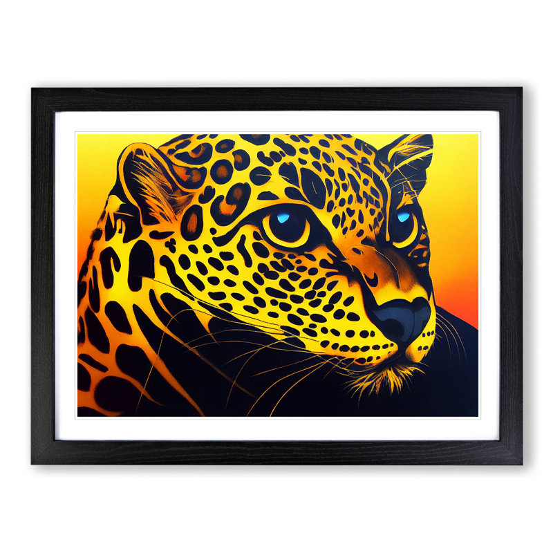 Illuminated Leopard - Single Picture Frame Print, Black, 34cm H x 46cm W x 2cm D