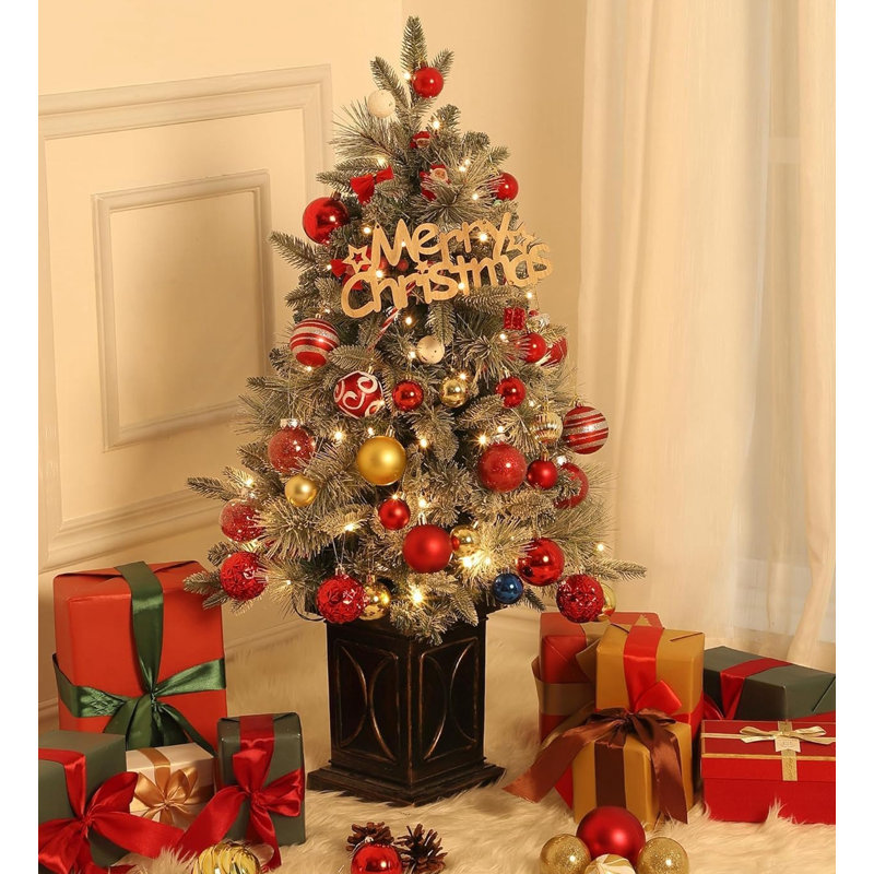 Arbres de Noël de table 3 pi avec 78 lumières DEL et base rétro 3 pi