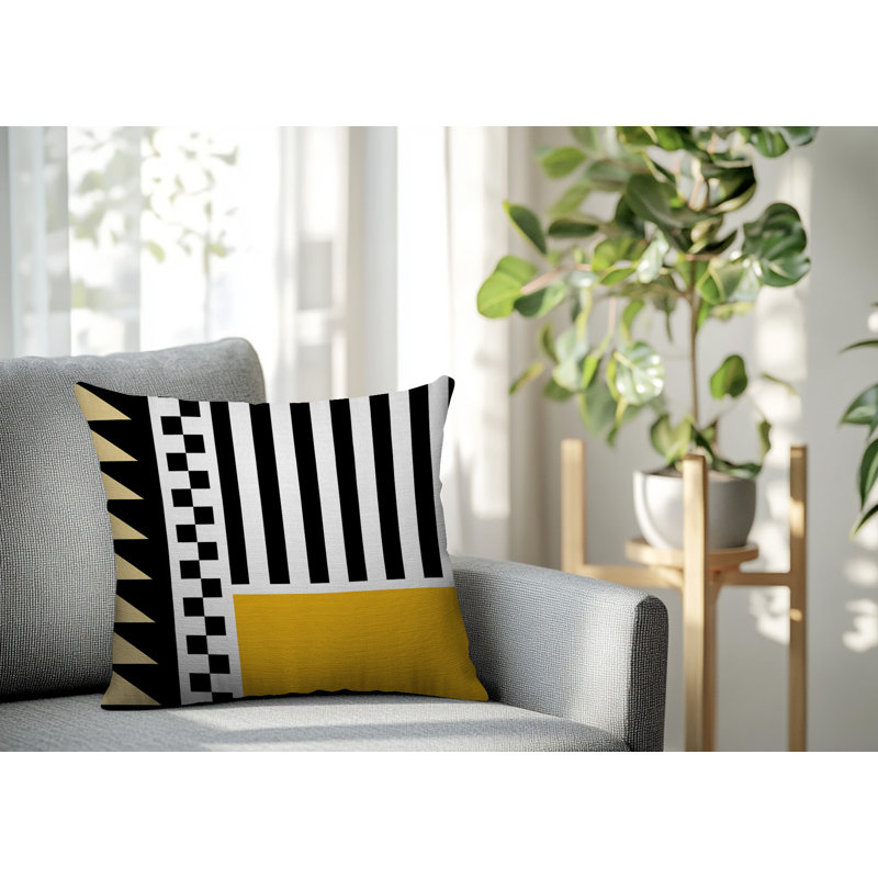 Oreiller carré réversible intérieur / extérieur Kaleido, Jaune, Carré 16 po