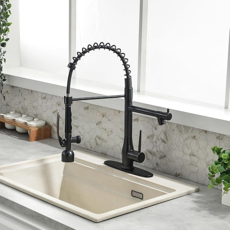 Kitchen Faucet with LED Single Handle Kitchen Sink Faucet with Pull Down Sprayer Commercial Double-Headed Kitchen Faucets Sink with Deck Plate