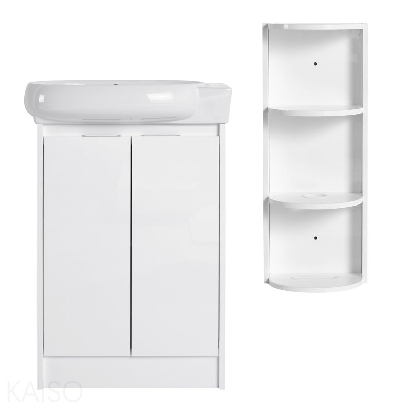 Meuble-lavabo autoportant de 23 po avec lavabo et support de rangement, portes à fermeture douce, Blanc