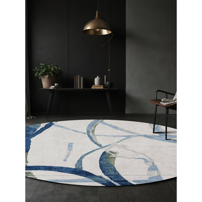 Tapis gris soyeux et moelleux, Rond 3 pi