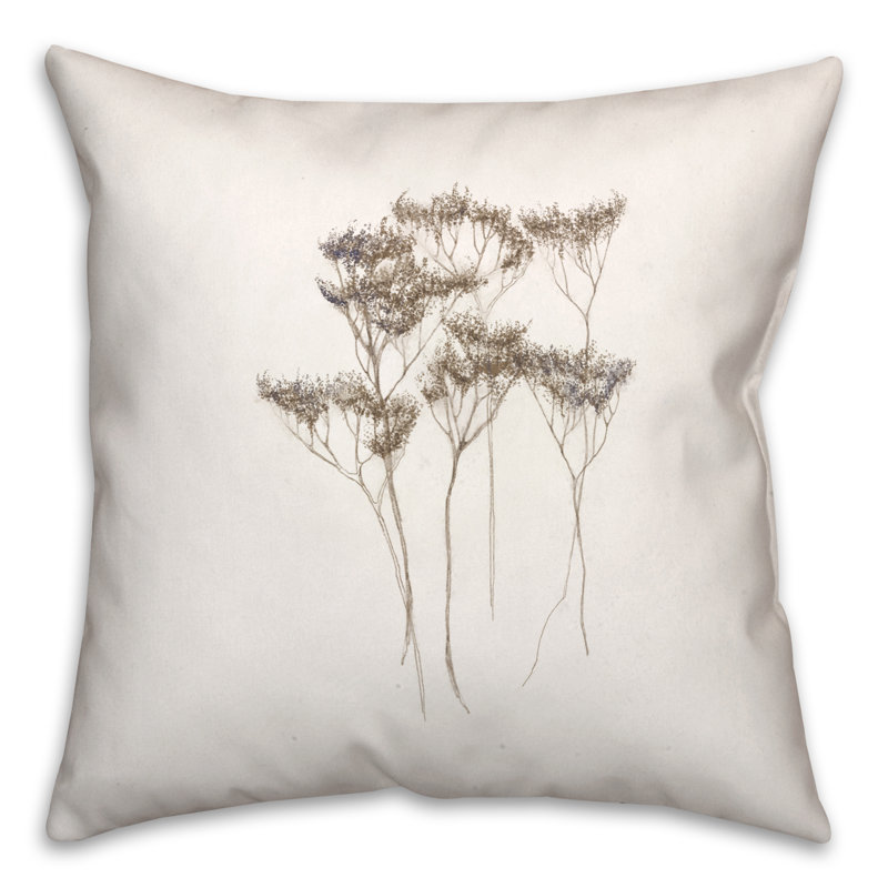 18" Beige Cotton Floral Print Throw Pillow