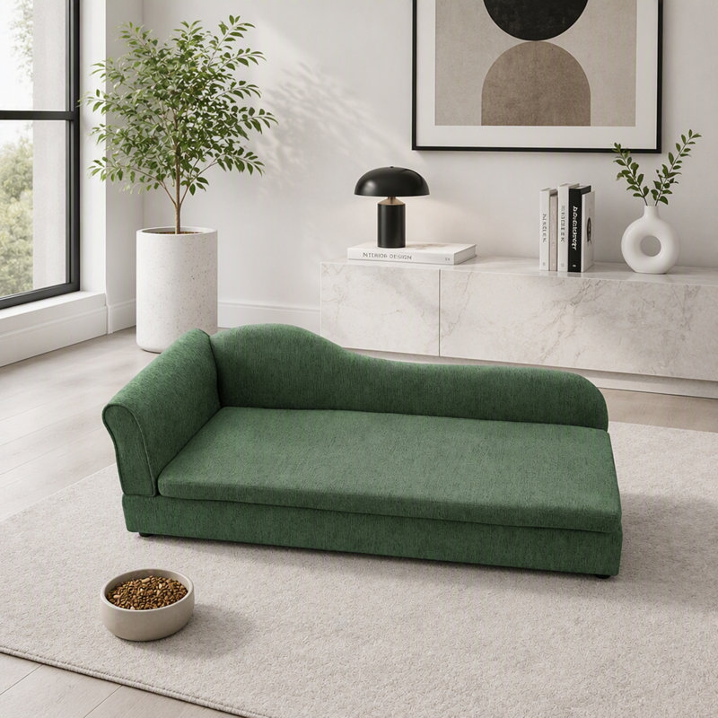 Canapé pour animaux de compagnie avec dossier, accoudoirs et coussin, Vert olive