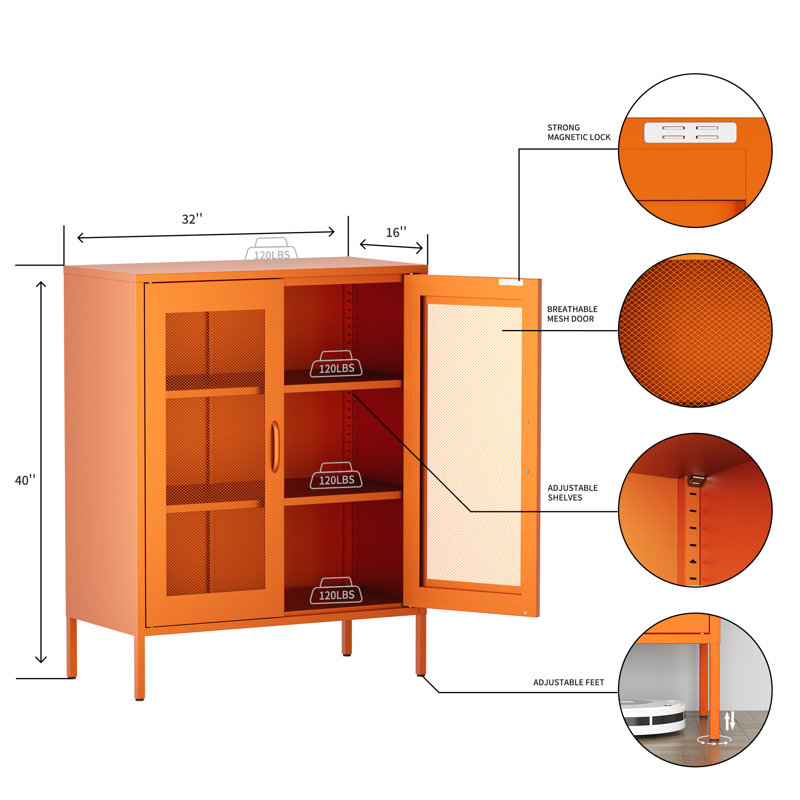 31.5'' Wide 3 - Shelf Storage Cabinet, Orange