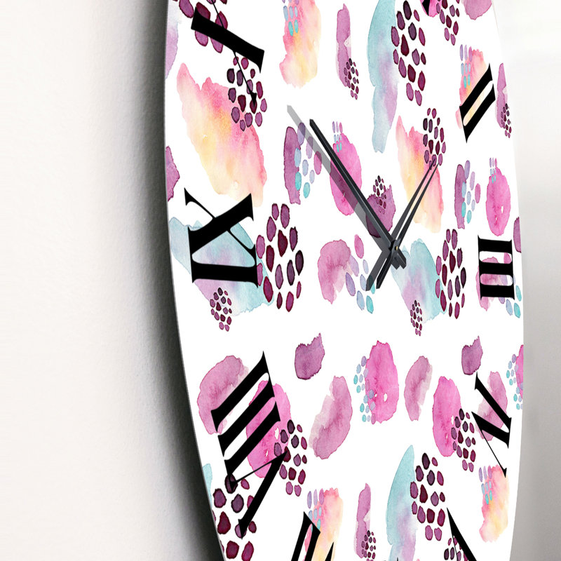Horloge murale organique à motifs rétro en mauve et rouge II, Moyen