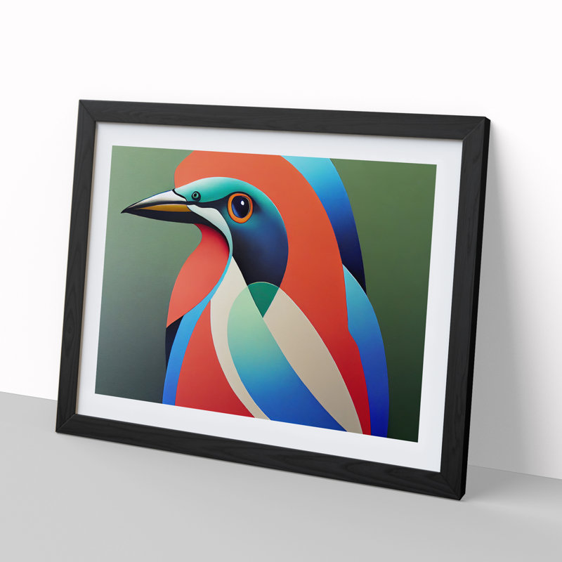 XH1022-648X Angelical Kingfisher Bird Abstract - Single Picture Frame Painting, Black, 46cm H x 64cm W x 2cm D