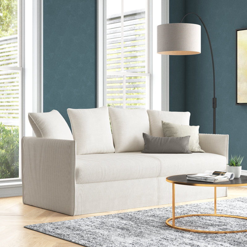 Boduram 80'' Slipcovered Sofa, White Corduroy