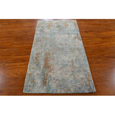 Rita Rug 3x5 Hand Knotted Wool Bamboo Silk Area Rug, Modern Abstract Rug, Neutral Designer Carpet, Contemporary Accent Rug