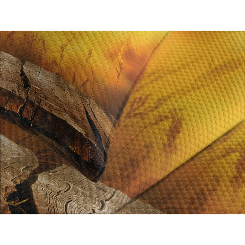 Ambesonne Fall Bedspread Set Empty Tabletop and Wheat Brown Orange Yellow, King Bedspread + 2 Standard Shams