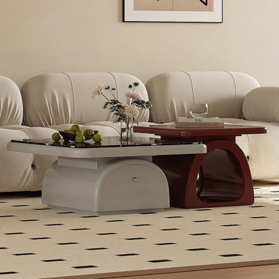 Marble and Wood Coffee Table Set