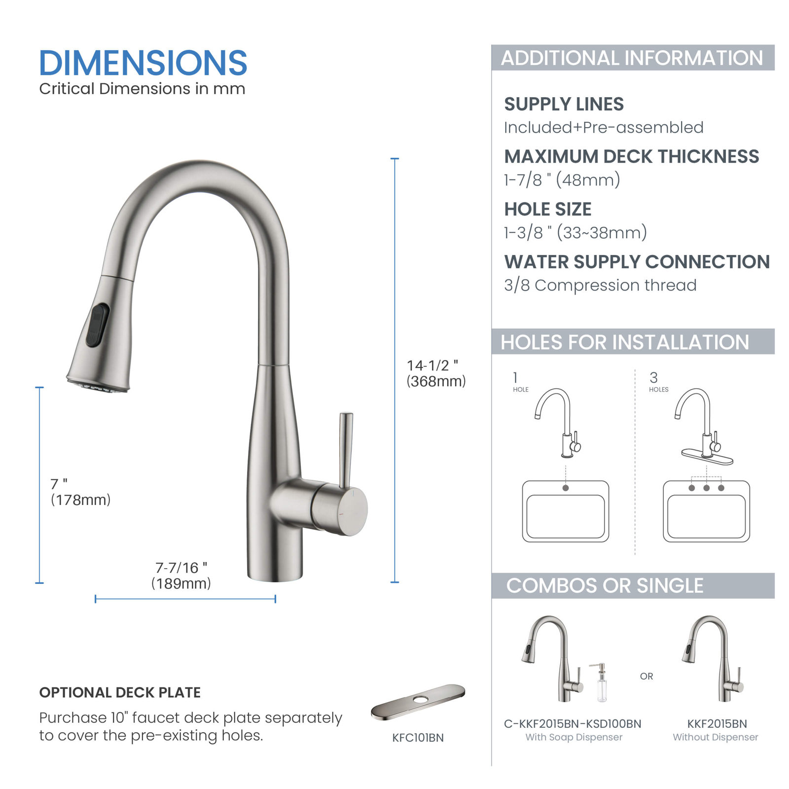 Bari Pull-Down Kitchen Faucet, Brushed Nickel