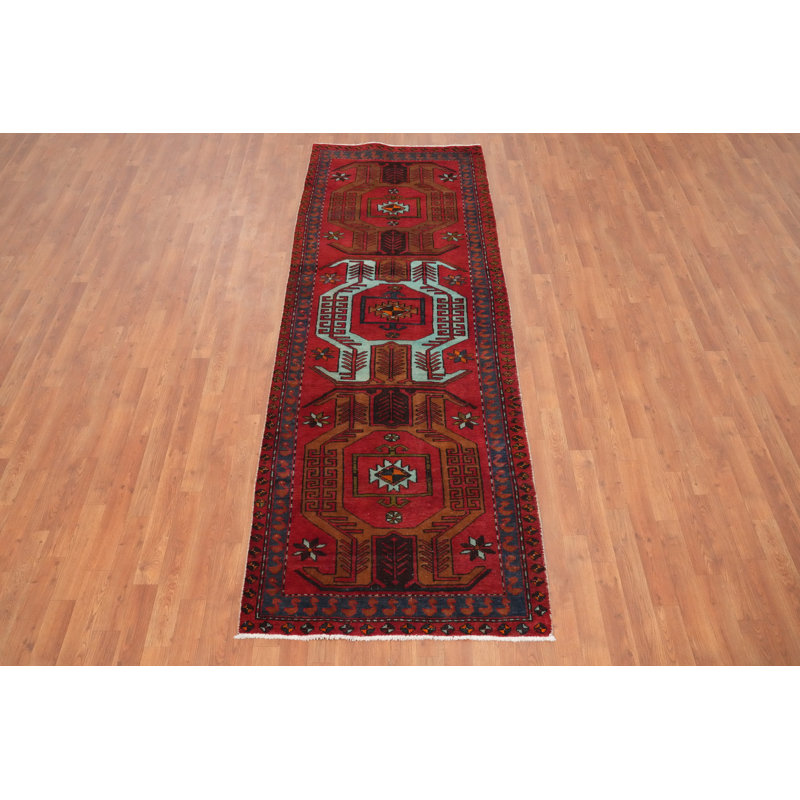 Red Wool Traditional Runner Rug 3x9